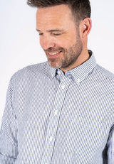 Frey stribe hør skjorte I navy