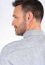 Frey stribe hør skjorte I navy