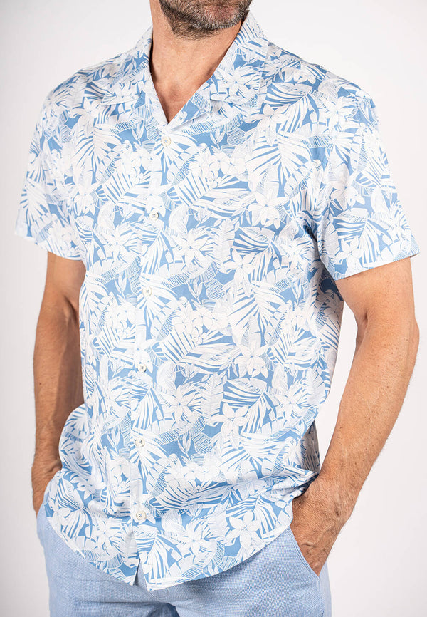 Fresno kortærmet skjorte med mønster i lys blå