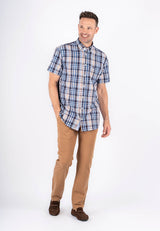 Rome kortærmet skjorte, ternet i navy, blå og brun