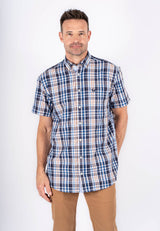 Rome kortærmet skjorte, ternet i navy, blå og brun