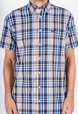 Rome kortærmet skjorte, ternet i navy, blå og brun