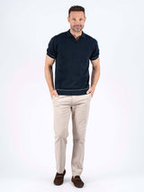 Easher strik polo med rib i navy