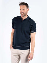 Easher strik polo med rib i navy