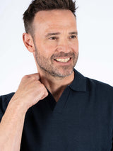 Easher strik polo med rib i navy