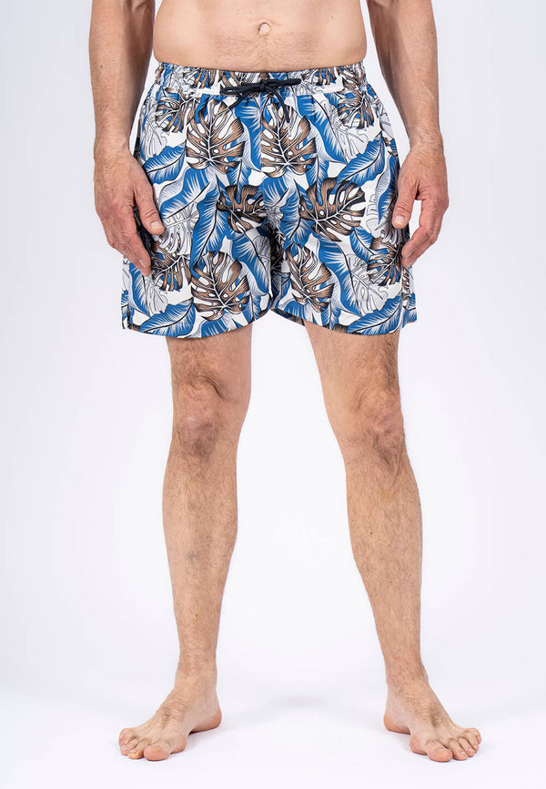 Cancun swimshorts med print I blå/hvid