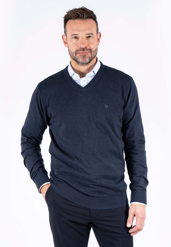 Malcom bomuldsstrik med V-hals i navy