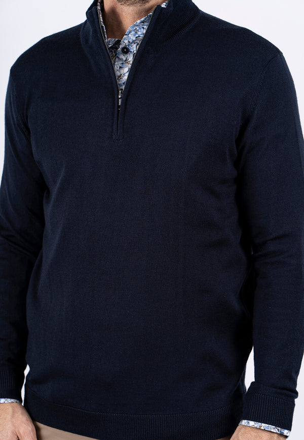 Gordon merinould med zip I navy