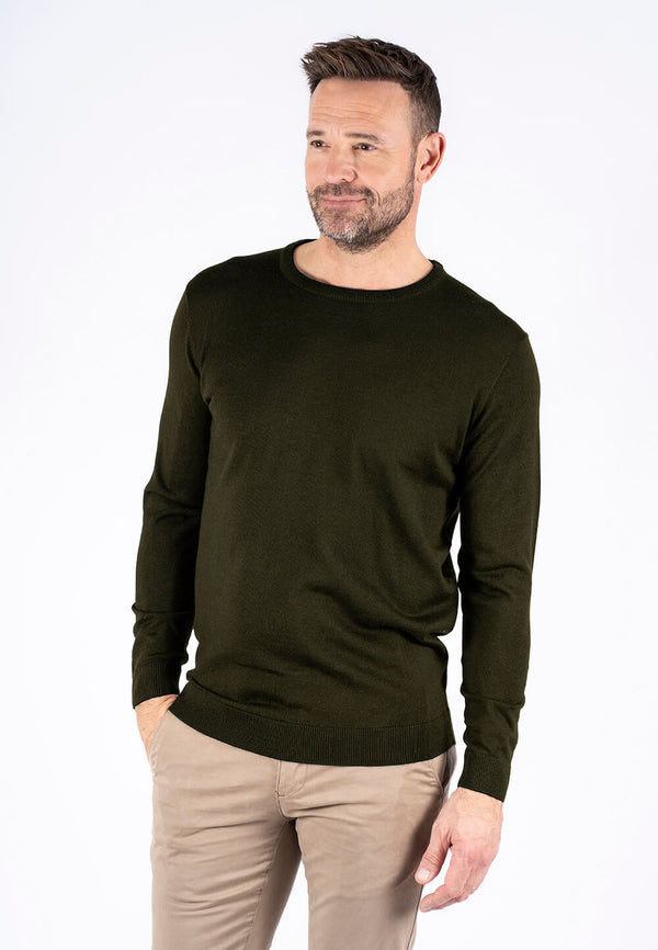 Gordon merino strik med O-hals i army