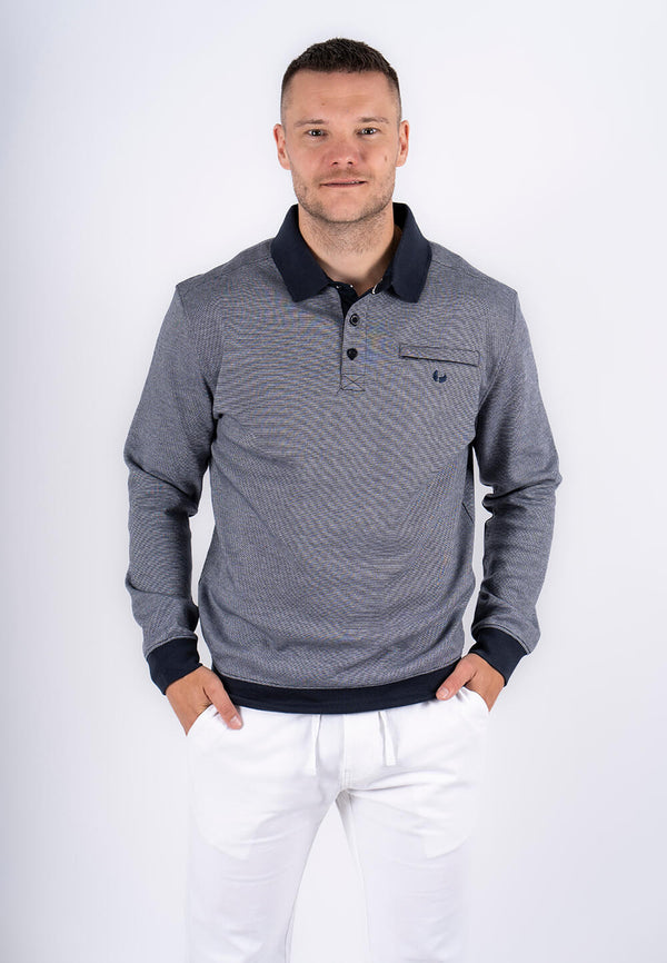 Rai sweat polo, langærmet i navy