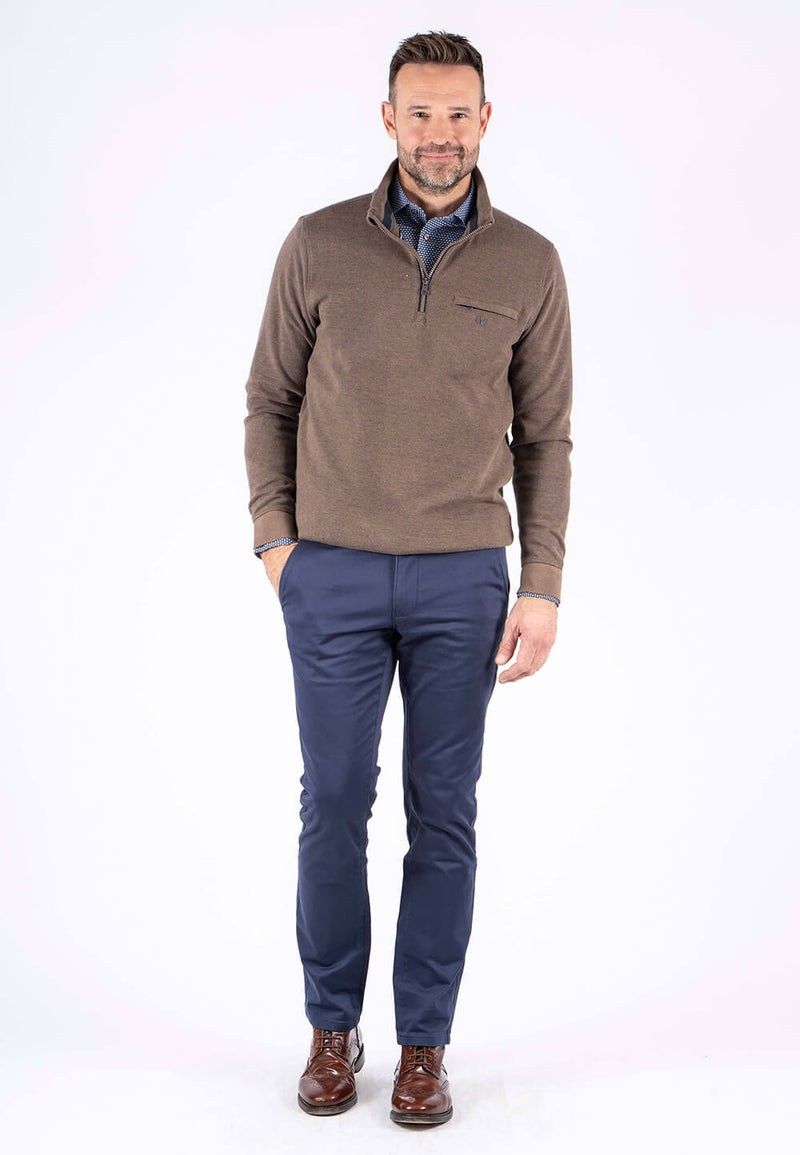 Leander sweat med halfzip I brun