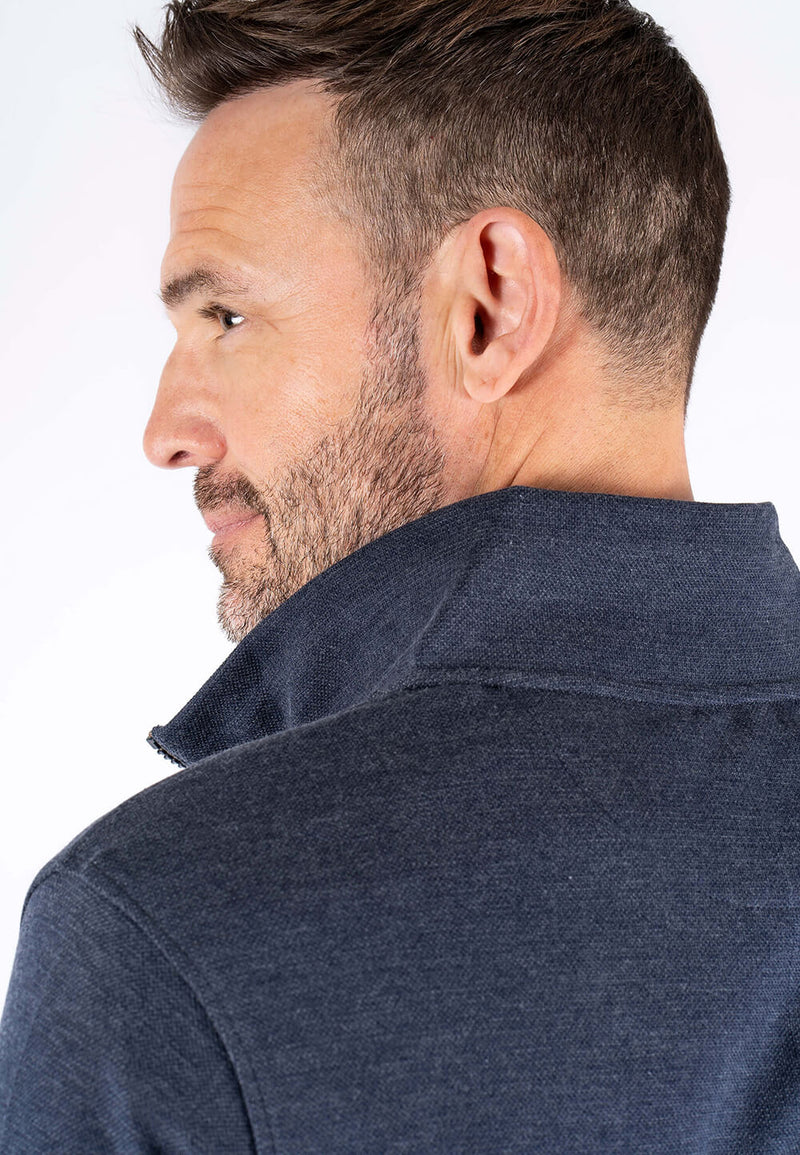 Leander sweat med halfzip I navy