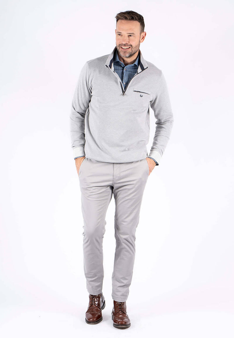 Leander sweat med halfzip I lys grå