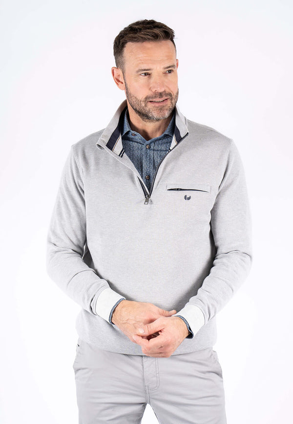 Leander sweat med halfzip I lys grå