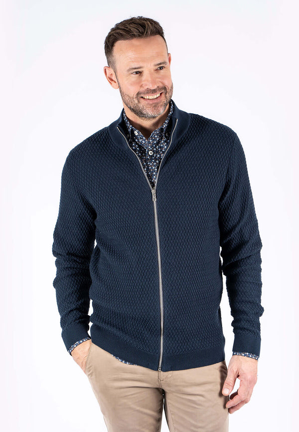 Ludvig stik cardigan med struktur i navy
