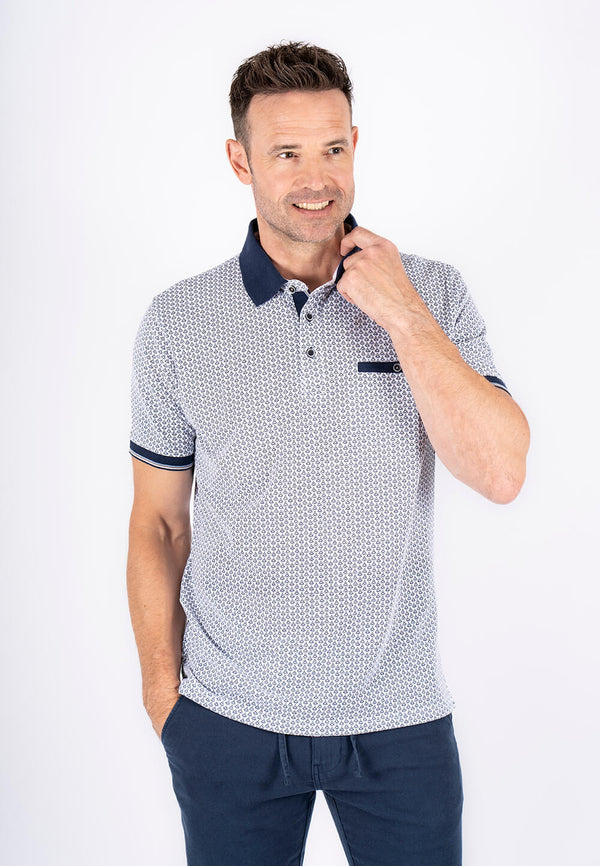 Fletcher mønstret polo med brystlomme I hvid/navy