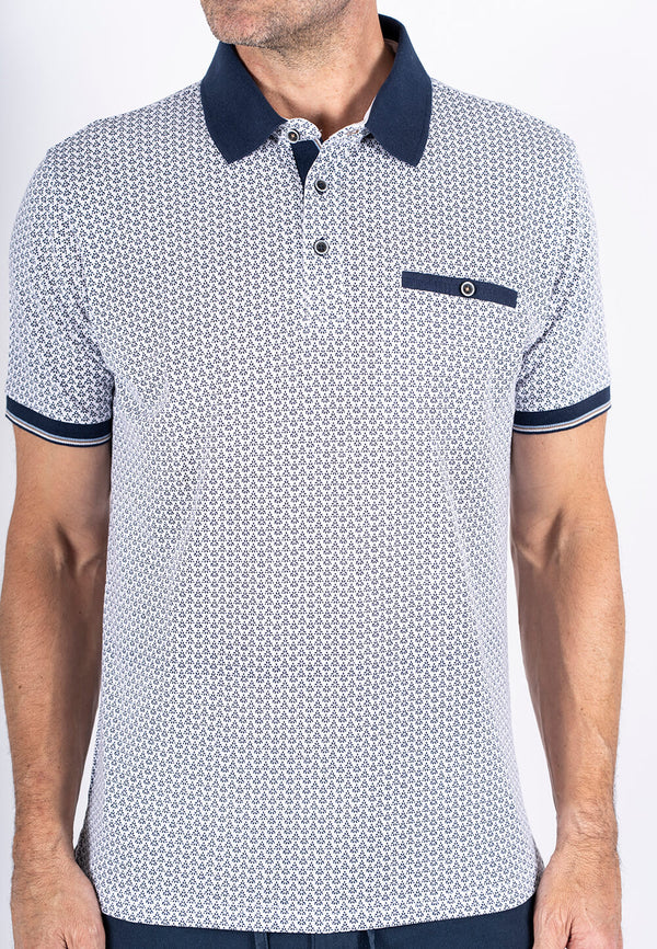Fletcher mønstret polo med brystlomme I hvid/navy