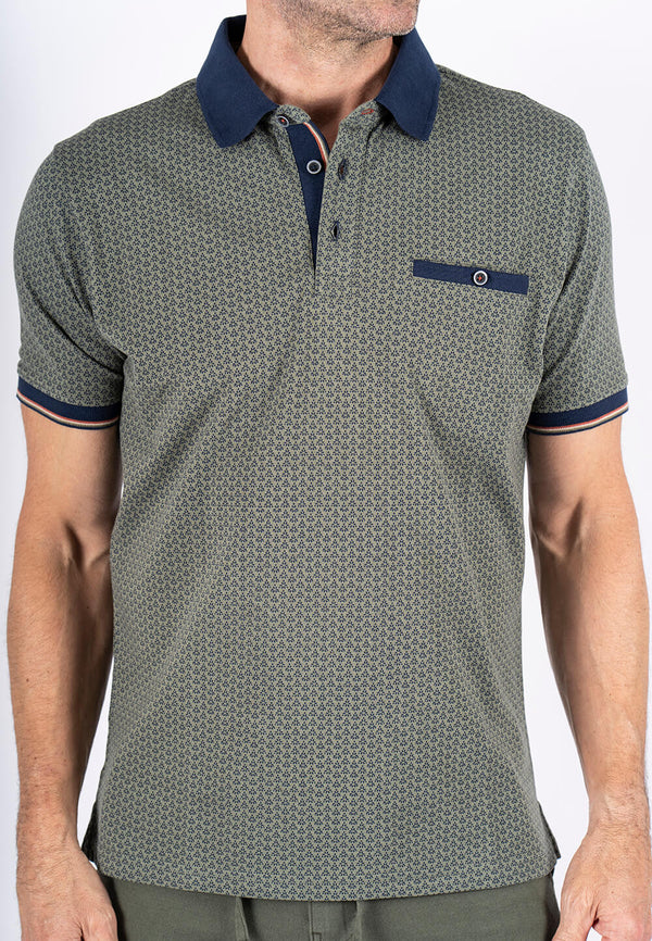 Fletcher mønstret polo med brystlomme I grøn/navy