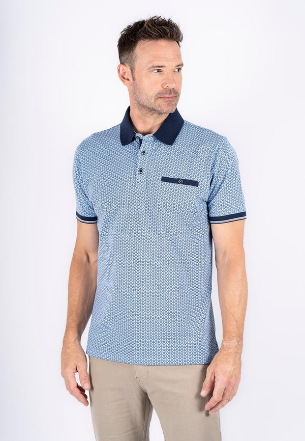 Fletcher mønstret polo med brystlomme I blå/navy