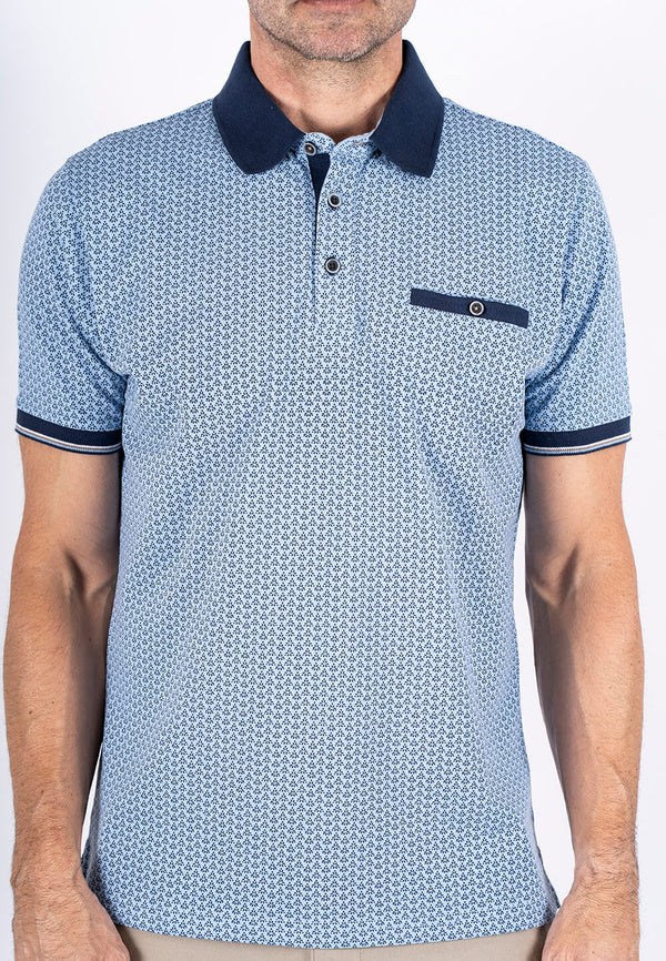 Fletcher mønstret polo med brystlomme I blå/navy