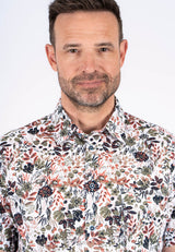 Rolf kortærmet mønstret skjorte i hvid/grøn