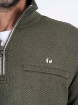 Alf sweat med halfzip I army grøn