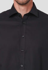 strygefri bomulds skjorte i sort